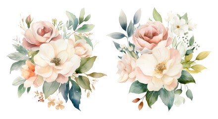 Soft roses and foliage watercolor composition
