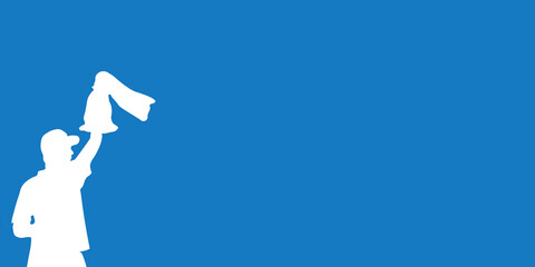 Fan Banner Hintergrund blau - Fan mit Schal jubelt © kebox