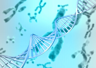DNA strand on scientific background. 3d illustration..