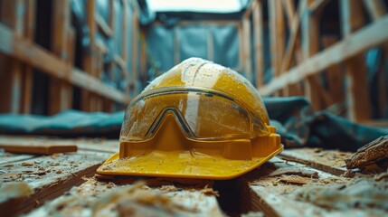 Hard Hat and Goggles at Construction Site