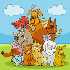 funny cartoon dogs and cats characters group