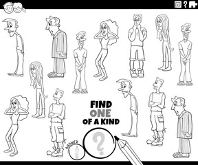 one of a kind game with surprised young people coloring page