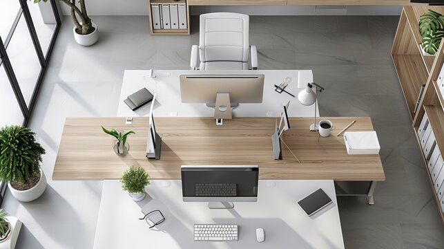 Overhead View of Empty Office Desk