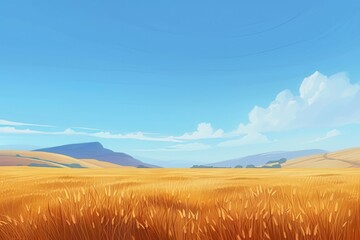 This photo showcases a beautifully painted wheat field with majestic mountains as the backdrop.