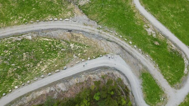 Steep gravel path leading up to Himakona (The little Trolltunga) in Nedstrand, Norway, 4K drone.