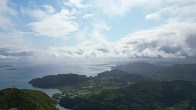Drone video from viewpoint at Stolanuten hill top in Nedstrandfjorden. Next to Himakona.