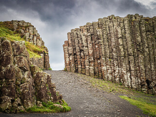 Basalt columns - Giant's Causeway, Massive Rock Formation on Northern Ireland Beach