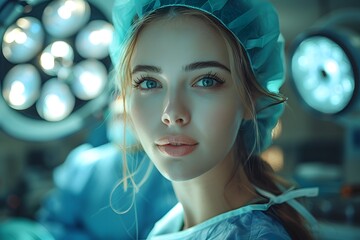 Woman in Surgical Gown Looking at Camera