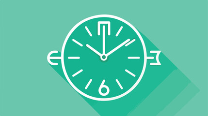 White line Clock icon isolated on green background. 