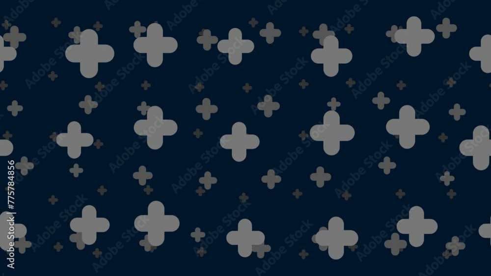 Poster quatrefoil symbols float horizontally from left to right. parallax fly effect. floating symbols are 