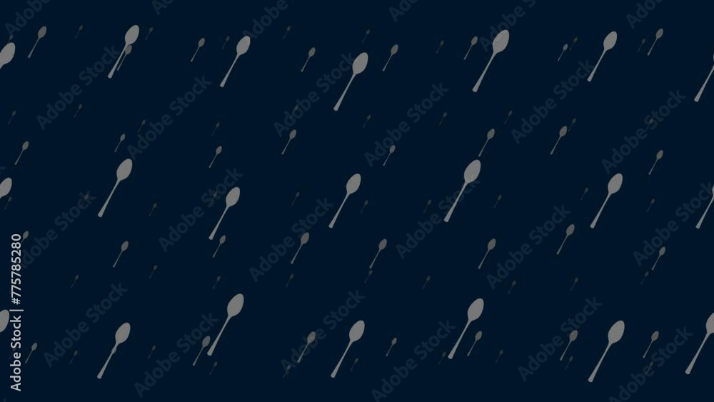 Poster spoons float horizontally from left to right. parallax fly effect. floating symbols are located rand