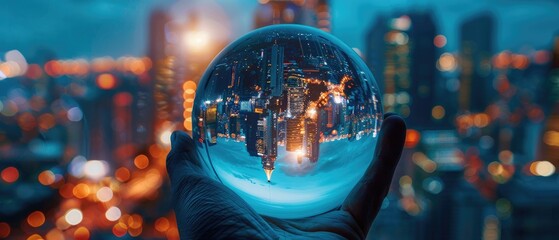 A crystal ball revealing a thriving cityscape representing forecasting in investment decisions