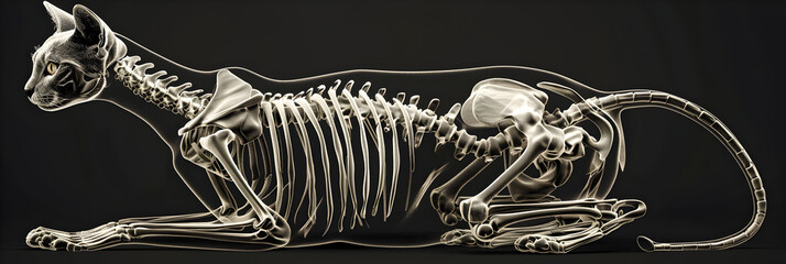 3D Rendering of Cat Skeleton, Anatomical Study of Cat Skeleton in 3D.  - obrazy, fototapety, plakaty