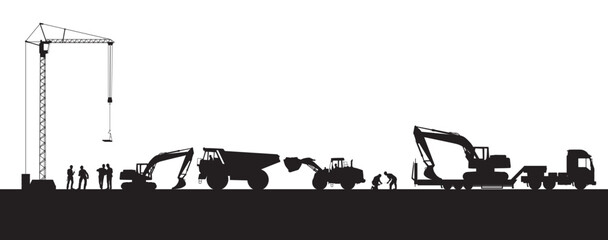 Baumaschinen auf der Baustelle isoliert auf weißem Hintergrund. illustration - obrazy, fototapety, plakaty