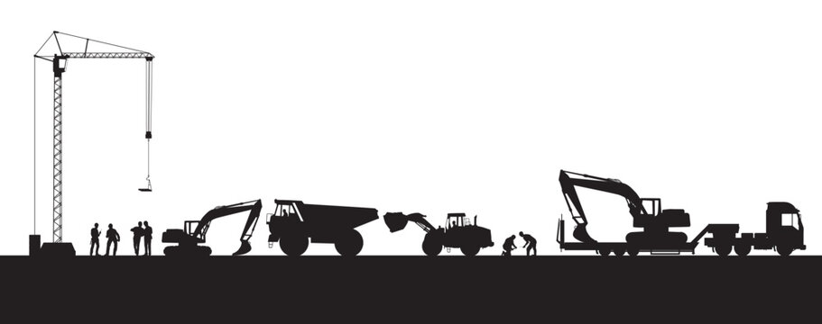 Baumaschinen auf der Baustelle isoliert auf wei&szlig;em Hintergrund. illustration
