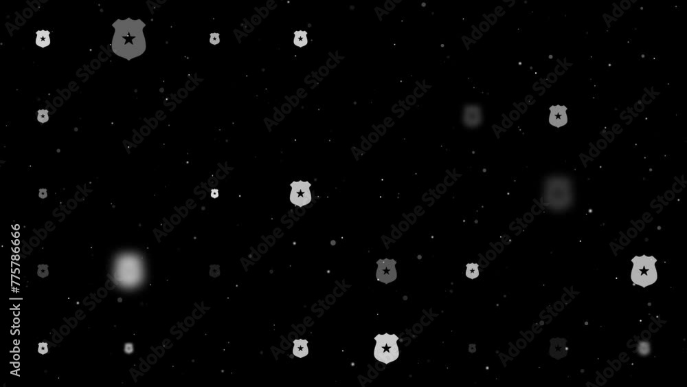 Poster template animation of evenly spaced police badge symbols of different sizes and opacity. animation o