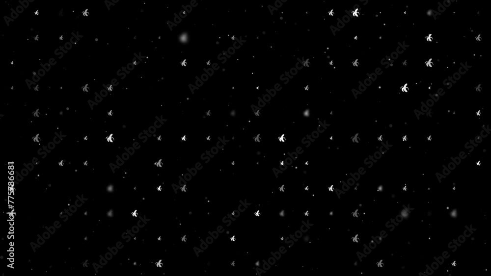 Poster template animation of evenly spaced peeled banana symbols of different sizes and opacity. animation 