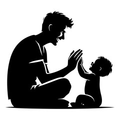 A Happy Smiling Father plays with a small baby, smiles at the child, the babe smiles in response vector black color silhouette 16