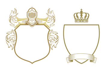  Wappen Schilder mit Kronen und Ritter - obrazy, fototapety, plakaty