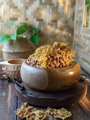 selective focus of peanut cracker or called rempeyek in Malaysia and Indonesia in isolated background