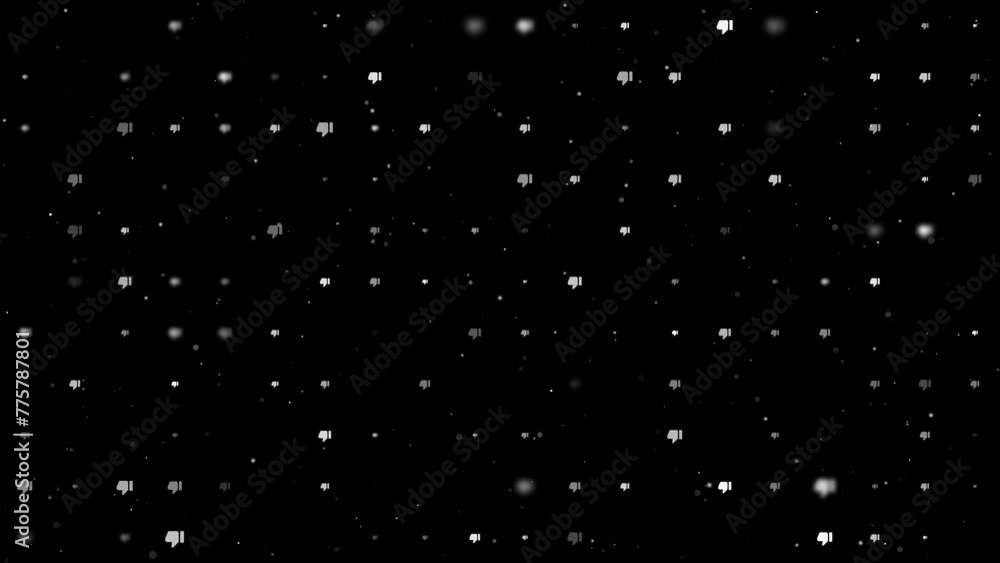 Poster template animation of evenly spaced thumb down symbols of different sizes and opacity. animation of 