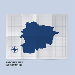 Andorra map country in folded grid paper.