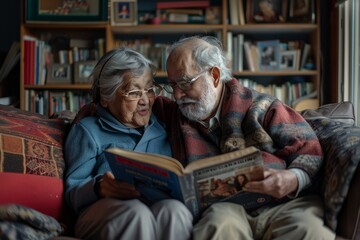 Intimate Moment with a Book for Senior Couple at Home