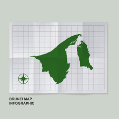 Brunei Darussalam map country in folded grid paper.