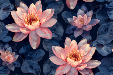 Water lily background, seamless repeat and fully tile-able bckground of pink water lilies Nymphaeaceae