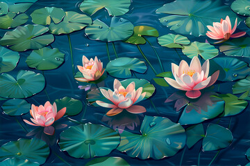 Water lily background, seamless repeat and fully tile-able bckground of pink water lilies Nymphaeaceae