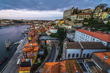 View from Dom Luis I Bridge on the Old Town of Porto, Portugal
