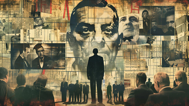 Collage of several images of a dictatorial regime and oppressive civil war in several countries