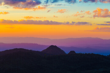 Sunset on the top of mountain tropical forest colourful sky cloud - 775790896