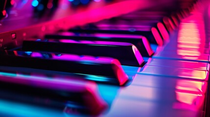Vibrant Piano Keyboard With Pink and Blue Lights