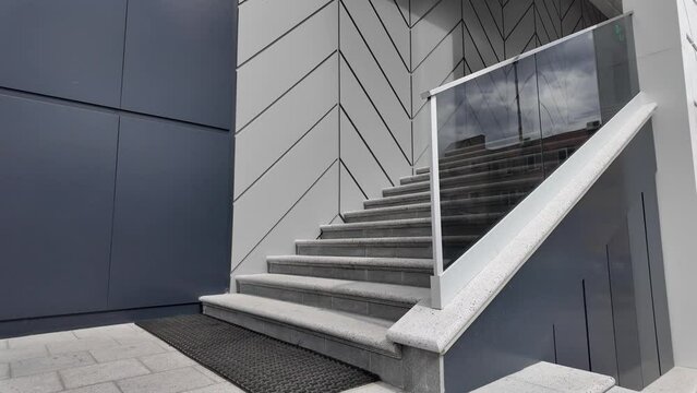 Stairway. Abstract architecture parts of a commercial building as a background. Slow motion