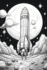 A spaceship flying through outer space  coloring page © MDFARHAD