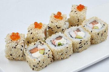 tasty sushi on the white - 775791632