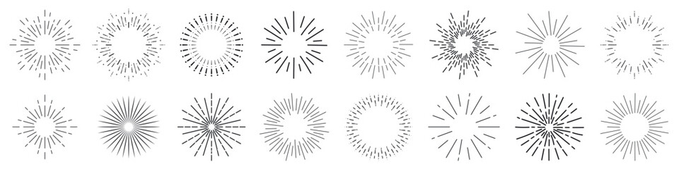 Set of sunburst element. Radial stripes. Collection of ray. Vector icon