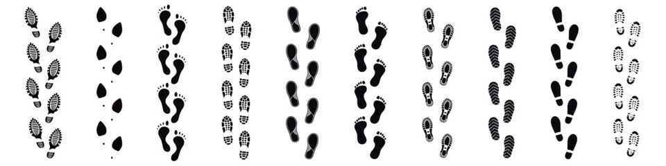 Set of human footprint. Male and female tracks. Vector illustration. Isolated on transparent background