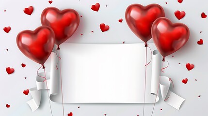 Beautiful red heart shaped balloons with white banner - Powered by Adobe