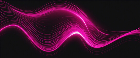 Abstract magenta pink glowing color flow wave on black noise texture background, dark grainy gradient backdrop bright colors illustration
