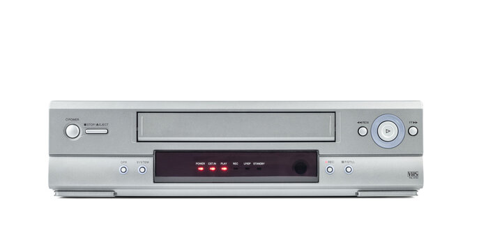 Fototapeta Old VHS video recorder, front view, isolated on a transparent background png