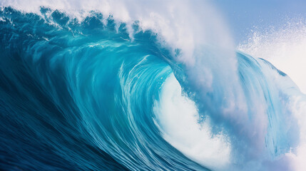 Summer concept. Breathtaking turquoise wave crashes on a perfect summer day at the sea. Beautiful...