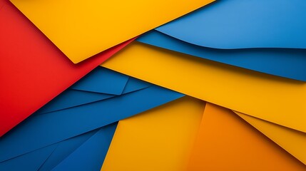 Blue yellow red and orange abstract papercut geometric background
