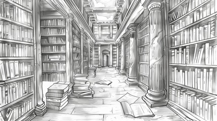 A library with a lot of books and a lot of empty shelves