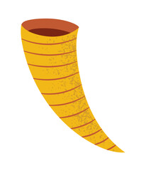 Simple horn, medieval drinking horn, hand drawn vector illustration with textured elements, isolated on white background