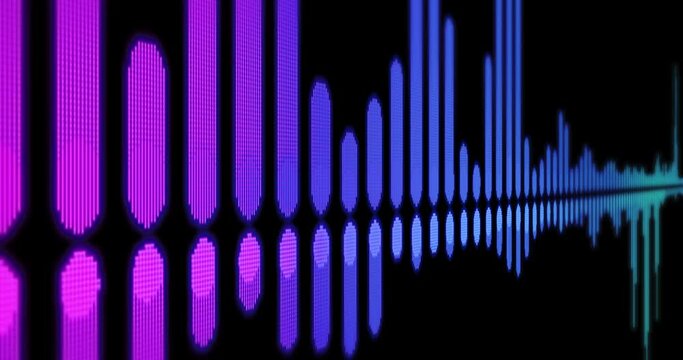 Sound waveform on black background. Seamless loop audio spectrum in close-up