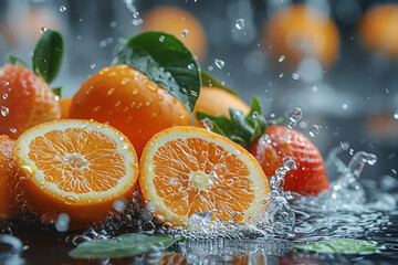 Oranges and strawberries, drink, summer, dieting, macro, reflection
