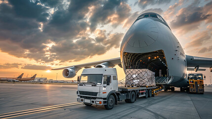 freight airplane loading  - obrazy, fototapety, plakaty