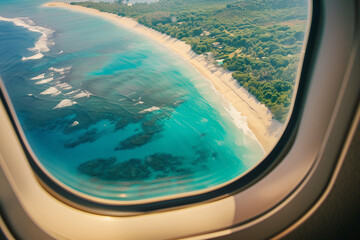 view of the beach from an airplane window - 775796860